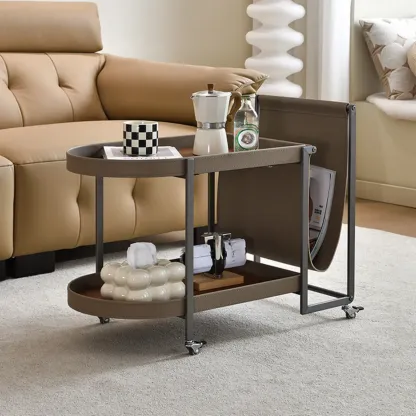 Oval Faux Leather Top 2-Tier Swivel End Table for Living Room Image - 1