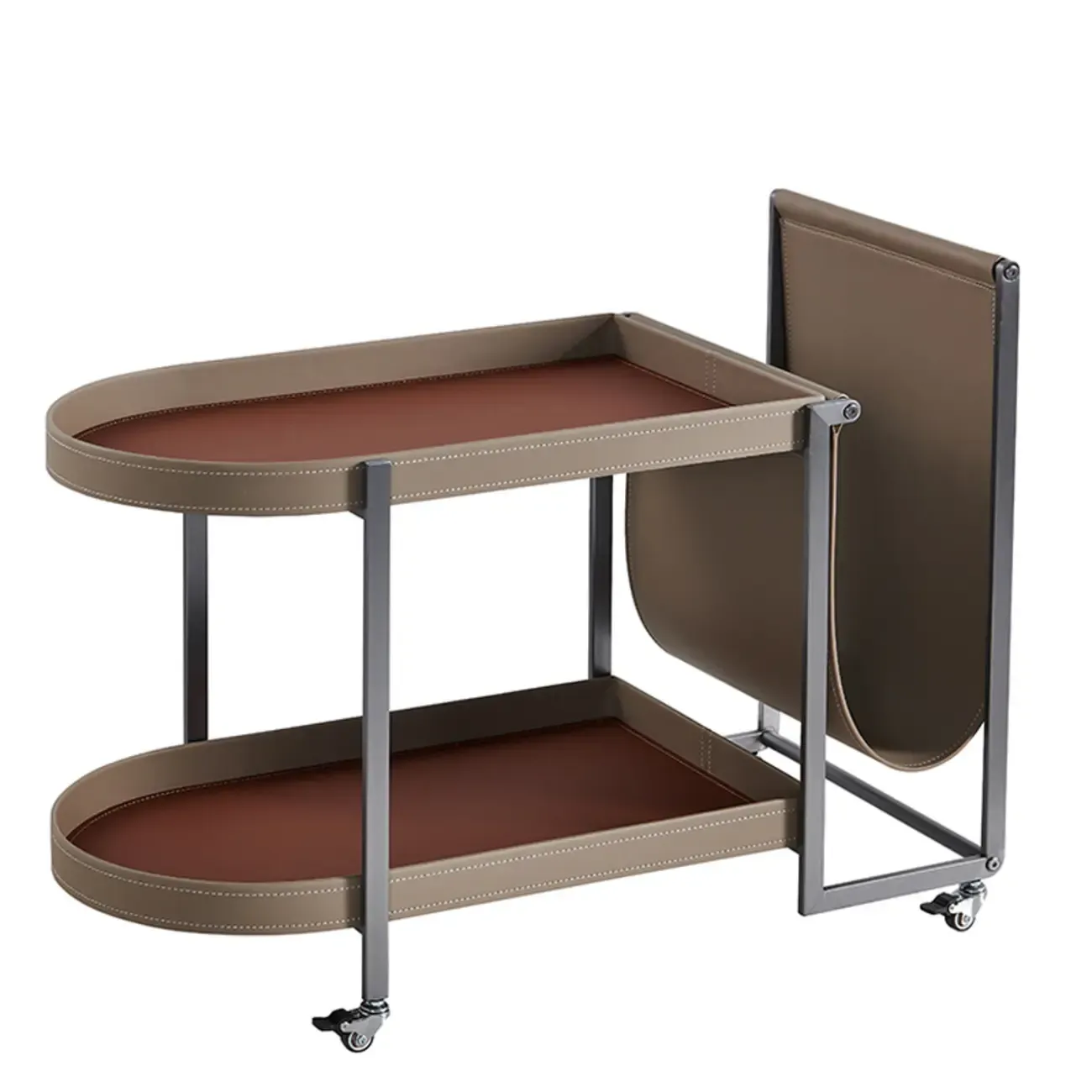 Oval Faux Leather Top 2-Tier Swivel End Table for Living Room Image - 9