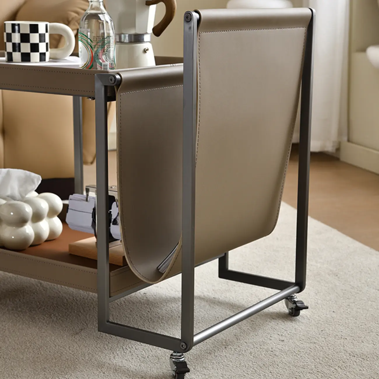 Oval Faux Leather Top 2-Tier Swivel End Table for Living Room Image - 5 | homeyfad