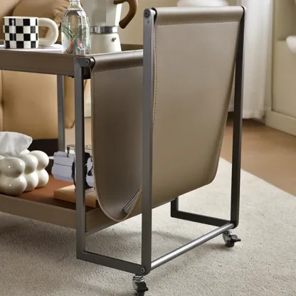 Oval Faux Leather Top 2-Tier Swivel End Table for Living Room Image - 5