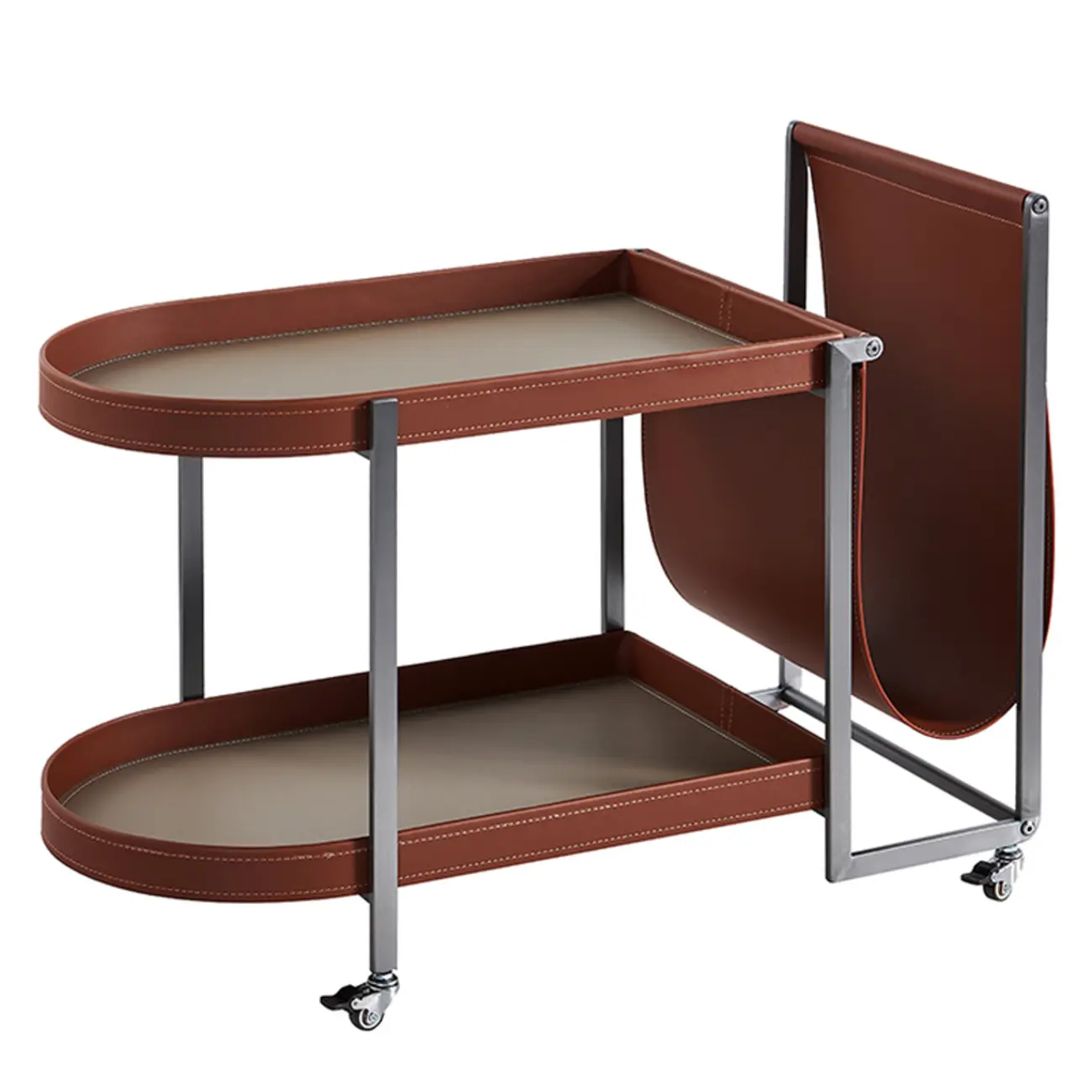 Oval Faux Leather Top 2-Tier Swivel End Table for Living Room Image - 10 | homeyfad