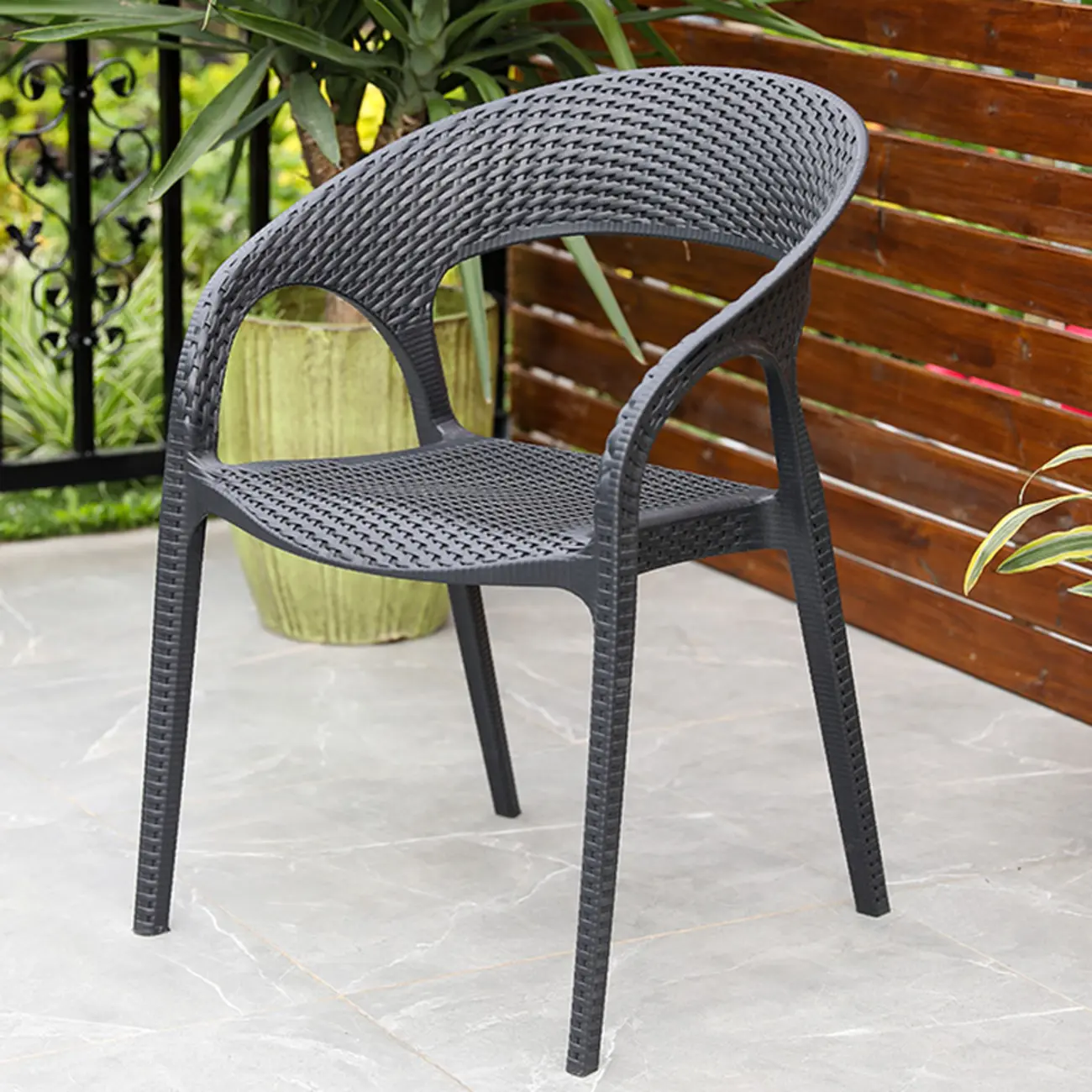 Modern Black Plastic Outdoor Dining Chairs Image - 2 | homeyfad