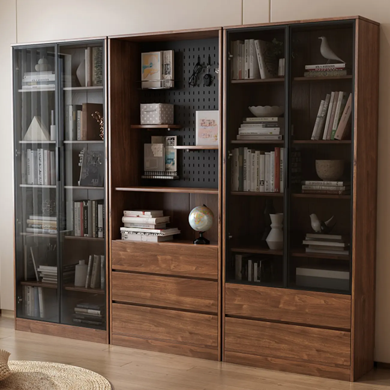 Traditional Pecan Wood Bookcase with Drawers Image - 1 | homeyfad