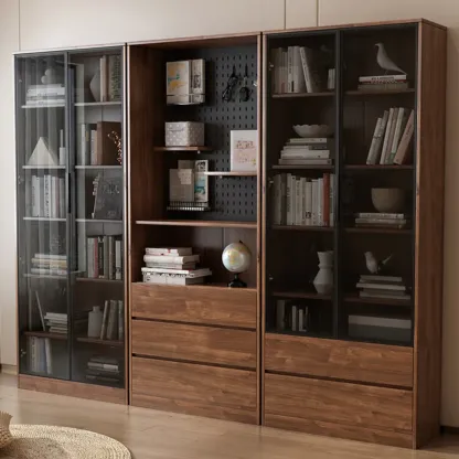 Traditional Pecan Wood Bookcase with Drawers Image - 1