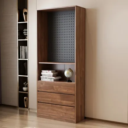 Traditional Pecan Wood Bookcase with Drawers Image - 4