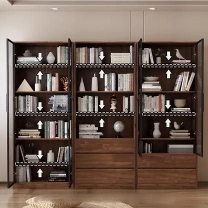Traditional Pecan Wood Bookcase with Drawers Image - 3
