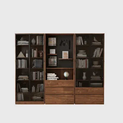 Traditional Pecan Wood Bookcase with Drawers Image - 12