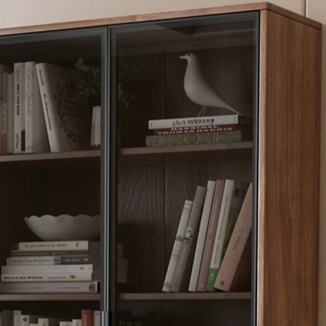 Traditional Pecan Wood Bookcase with Drawers Image - 11