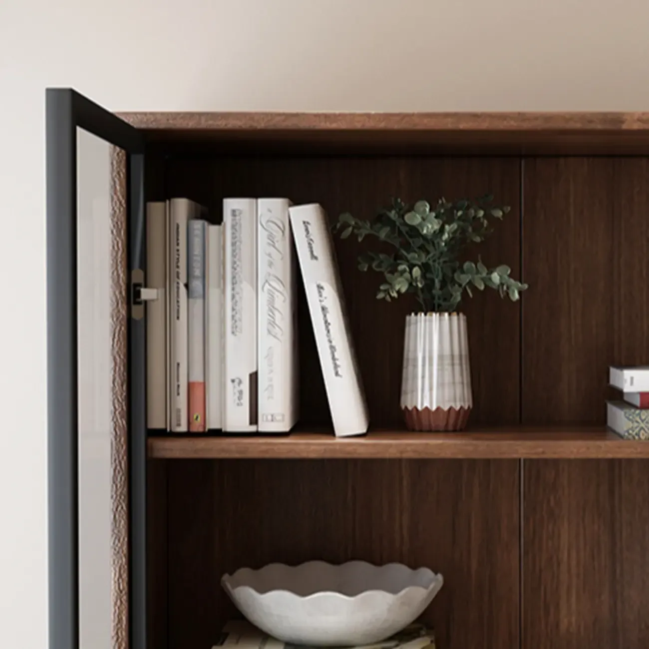 Traditional Pecan Wood Bookcase with Drawers Image - 13