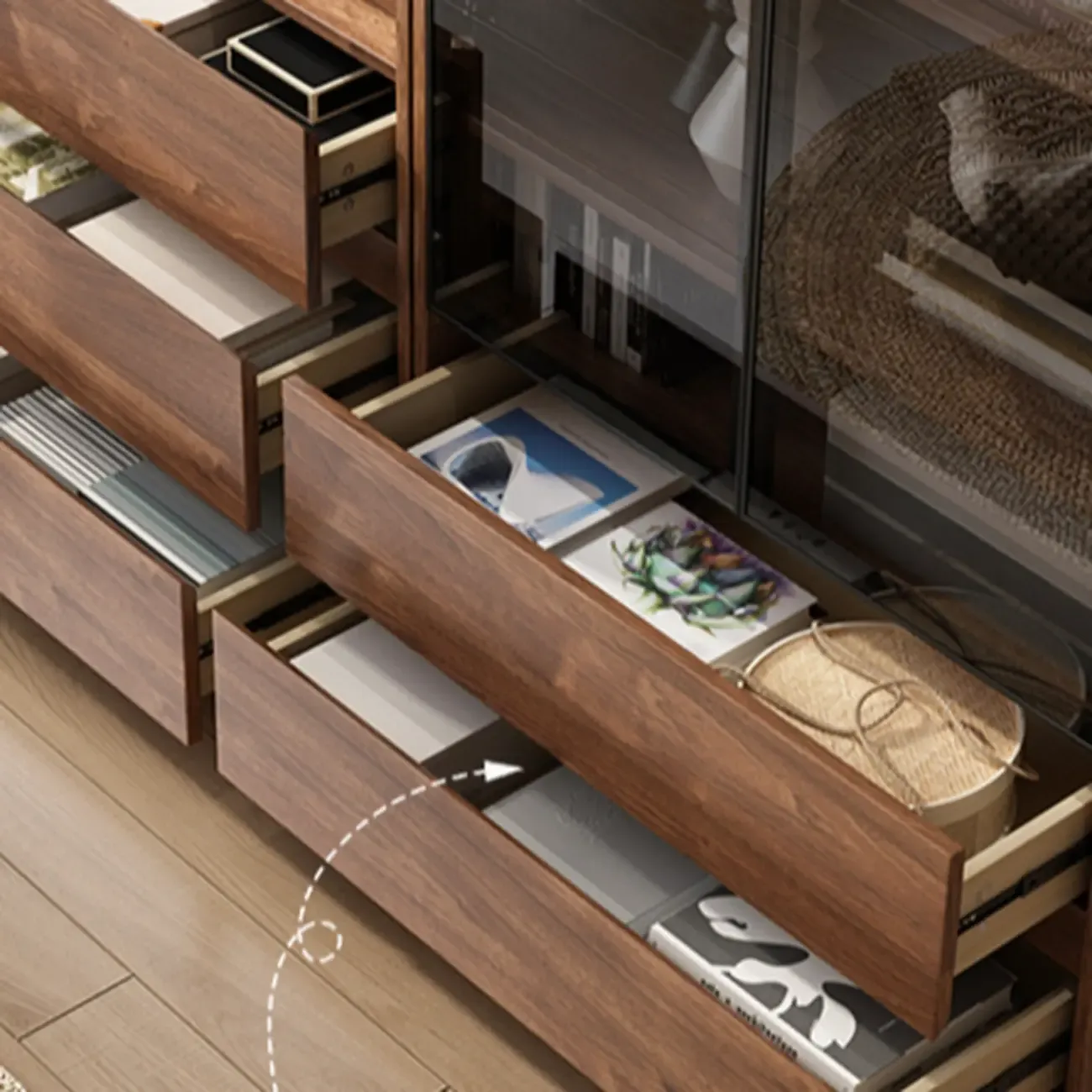 Traditional Pecan Wood Bookcase with Drawers Image - 8