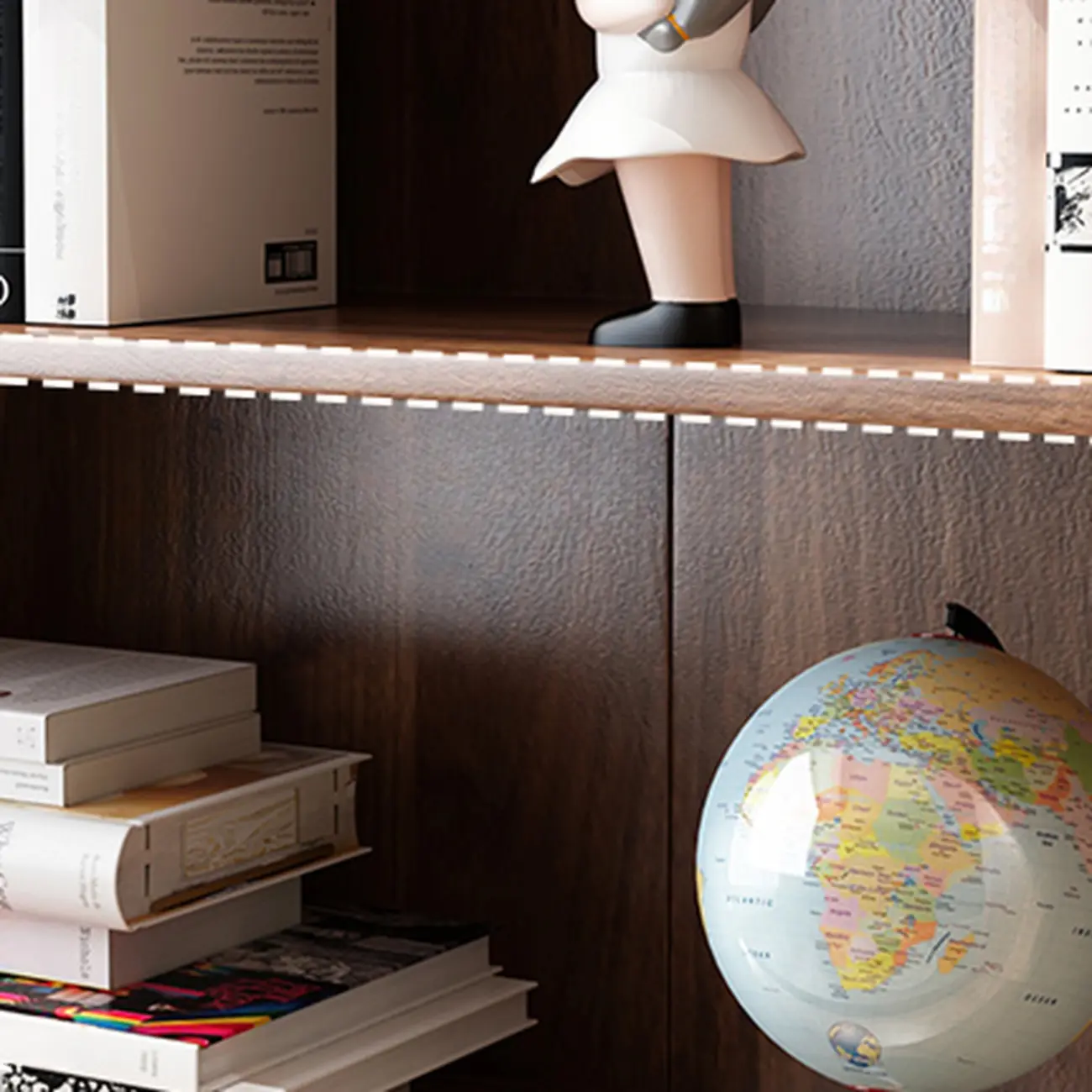 Traditional Pecan Wood Bookcase with Drawers Image - 14 | homeyfad