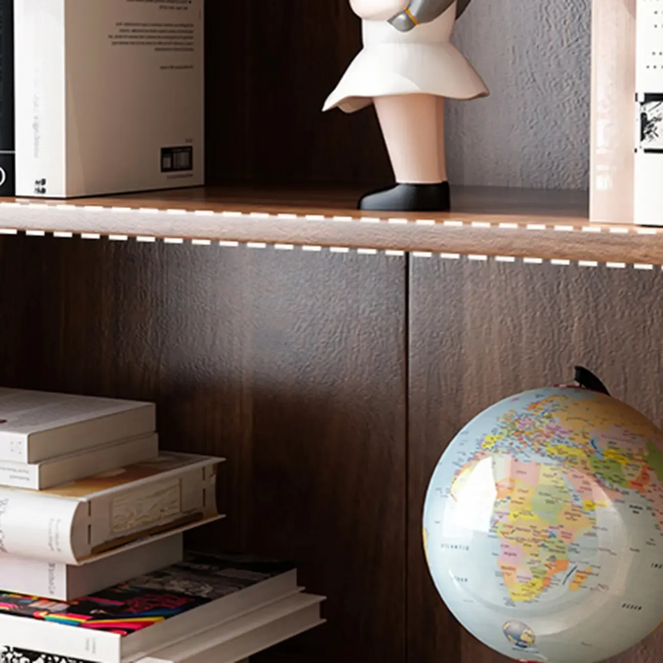 Traditional Pecan Wood Bookcase with Drawers Image - 14