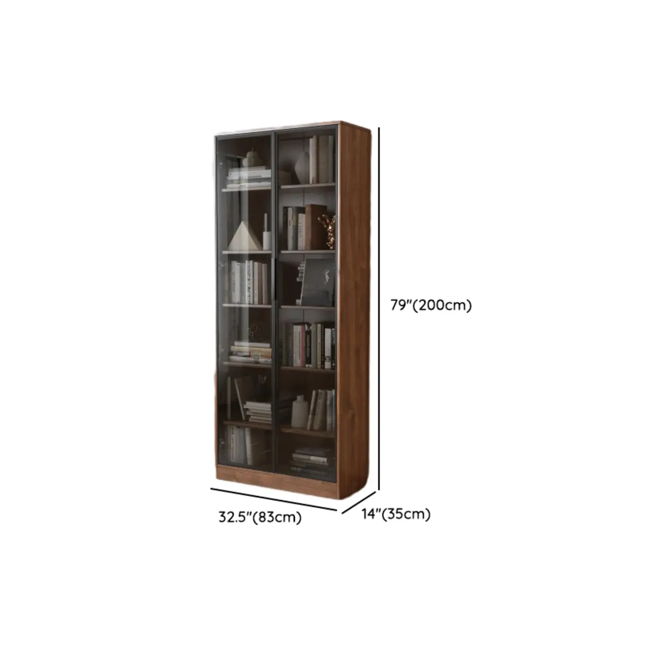 Traditional Pecan Wood Bookcase with Drawers #size