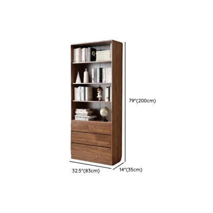 Traditional Pecan Wood Bookcase with Drawers Image - 16