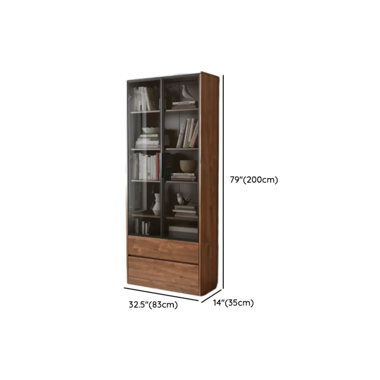 Traditional Pecan Wood Bookcase with Drawers Image - 17