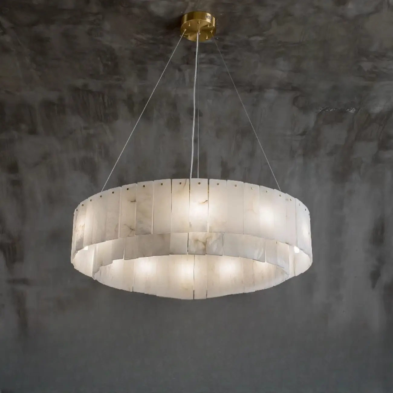 2-Tiers White Metal Circle Alabaster Drum Chandelier Image - 6 | homeyfad