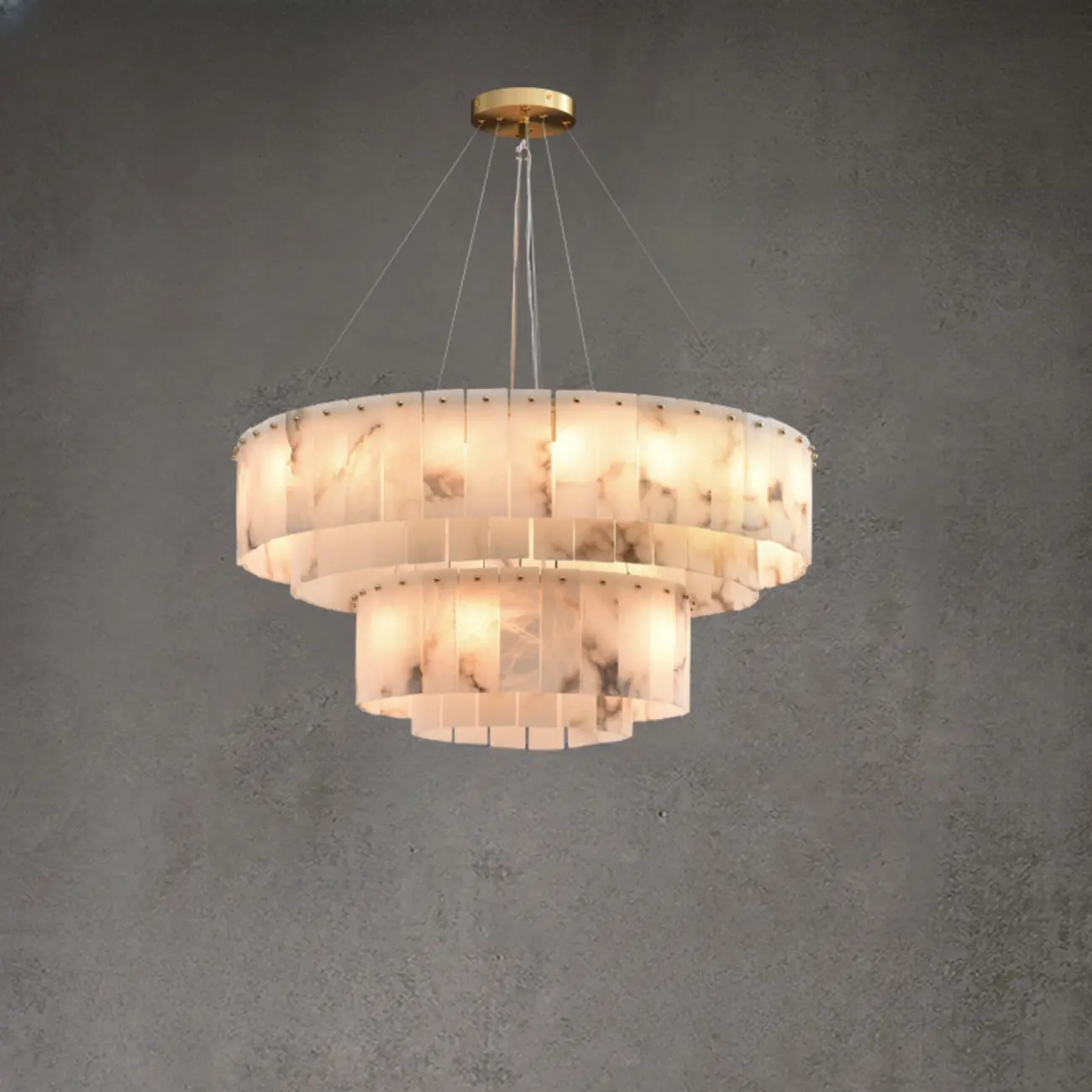 2-Tiers White Metal Circle Alabaster Drum Chandelier Image - 1 | homeyfad