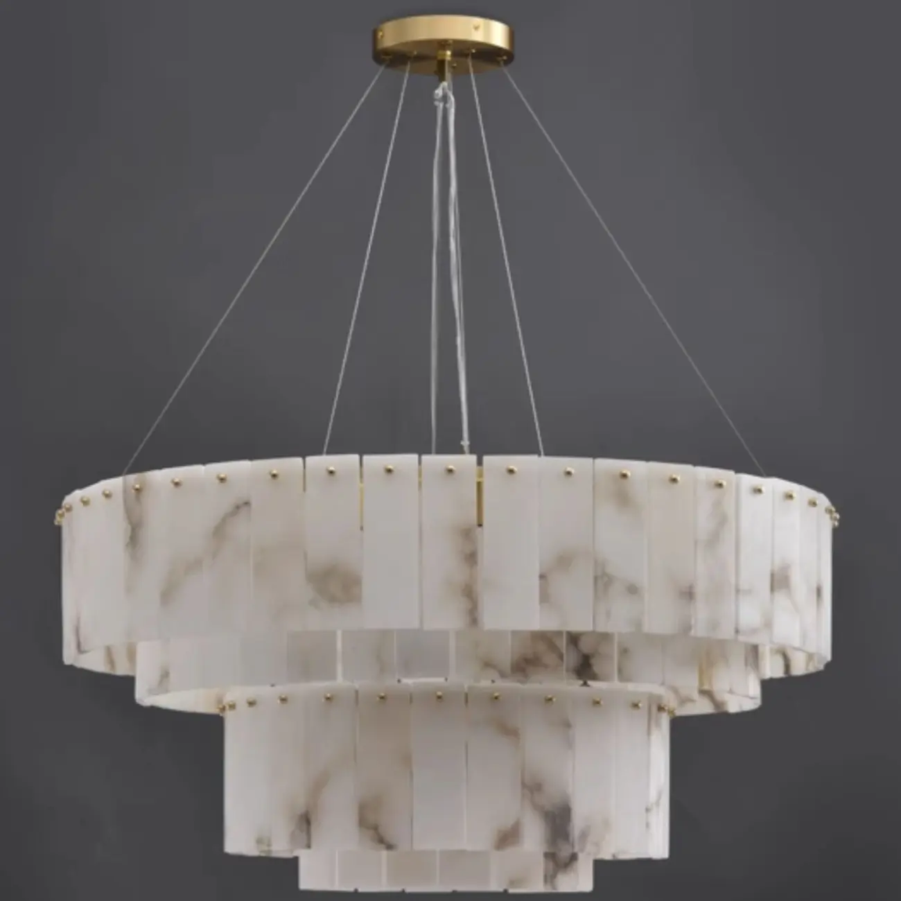 2-Tiers White Metal Circle Alabaster Drum Chandelier Image - 10 | homeyfad