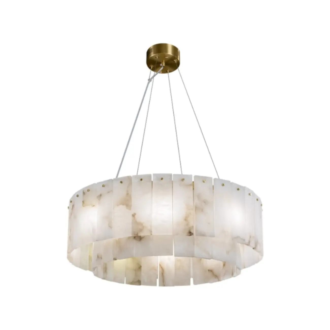2-Tiers White Metal Circle Alabaster Drum Chandelier Image - 11 | homeyfad
