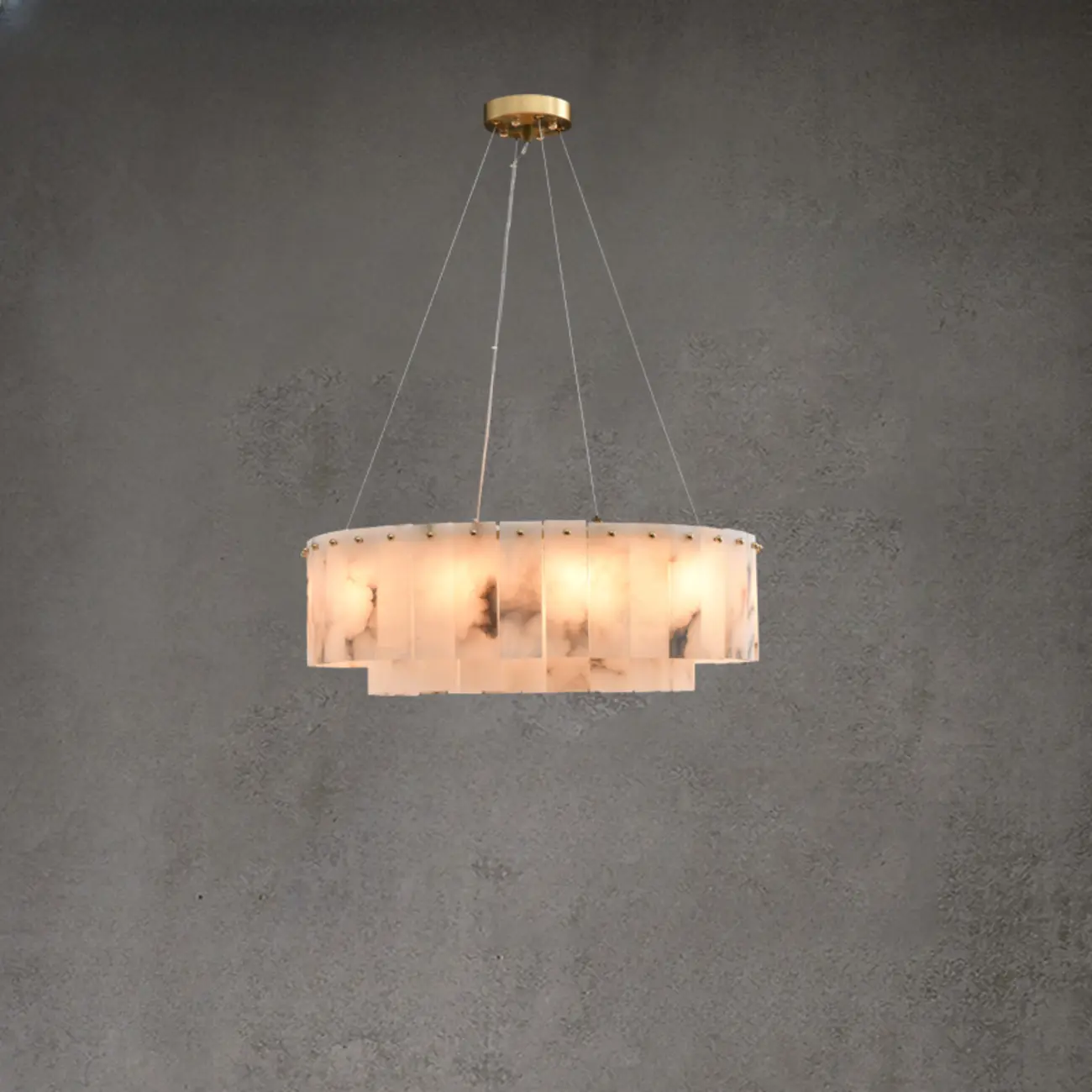 2-Tiers White Metal Circle Alabaster Drum Chandelier Image - 13 | homeyfad