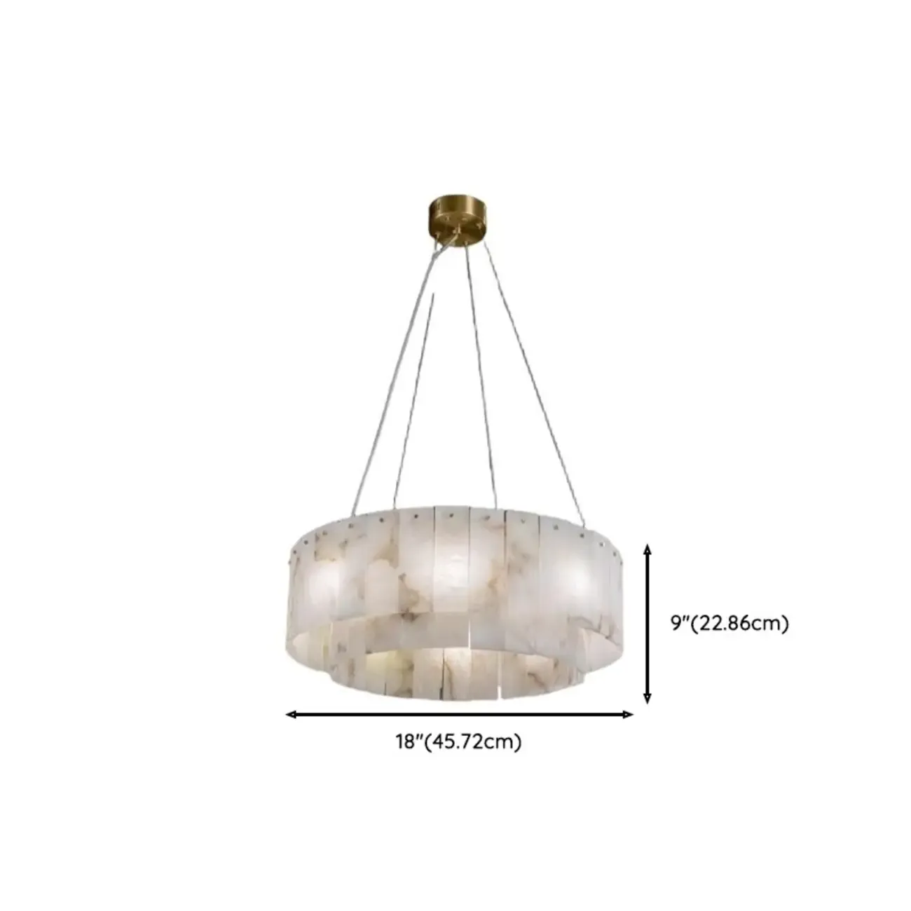 2-Tiers White Metal Circle Alabaster Drum Chandelier #size