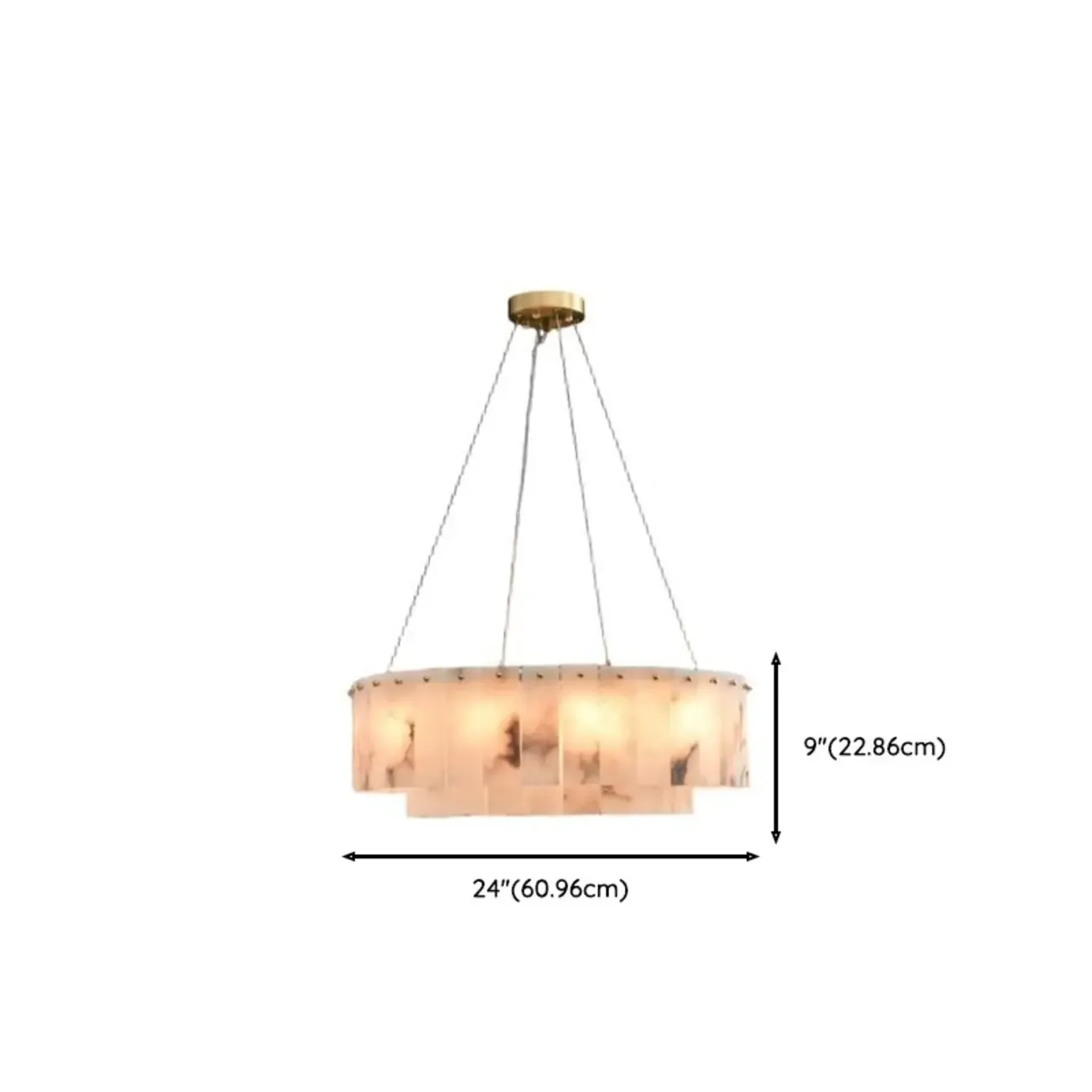 2-Tiers White Metal Circle Alabaster Drum Chandelier Image - 17