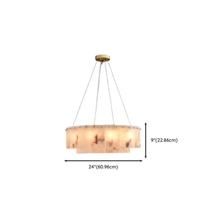 2-Tiers White Metal Circle Alabaster Drum Chandelier Image - 17