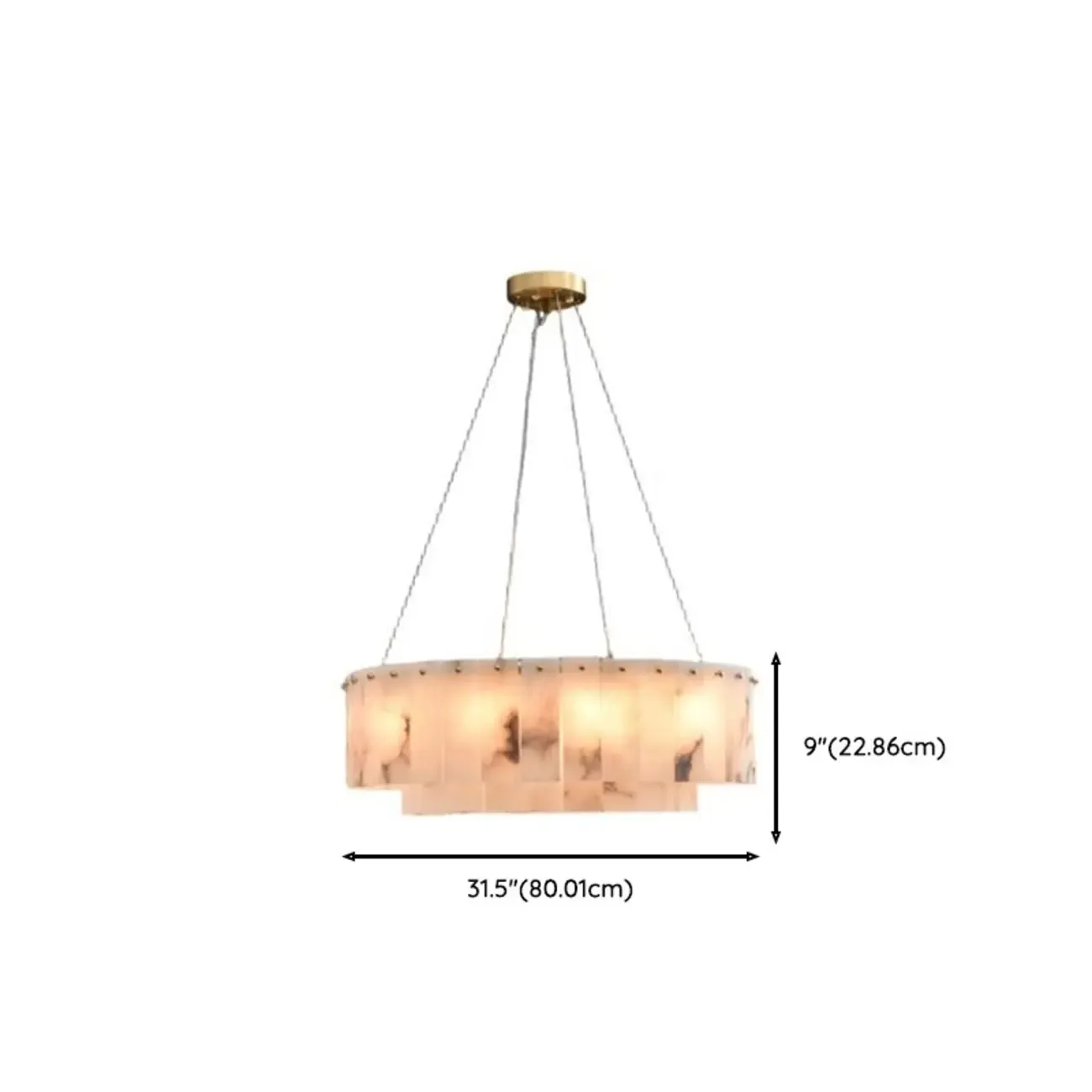 2-Tiers White Metal Circle Alabaster Drum Chandelier Image - 18