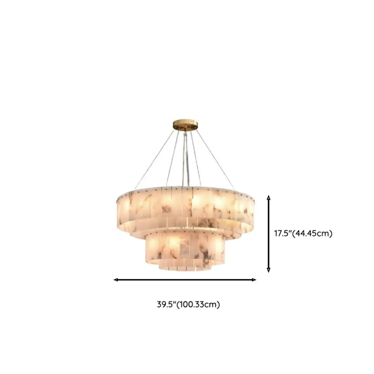 2-Tiers White Metal Circle Alabaster Drum Chandelier Image - 21 | homeyfad