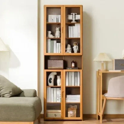 Freestanding Vintage Bamboo Curio Cabinet with Glass Door Image - 1