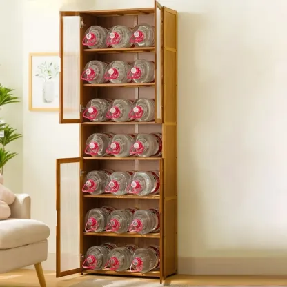 Freestanding Vintage Bamboo Curio Cabinet with Glass Door Image - 2