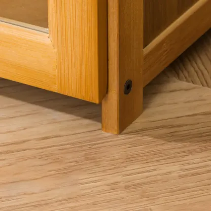 Freestanding Vintage Bamboo Curio Cabinet with Glass Door Image - 13