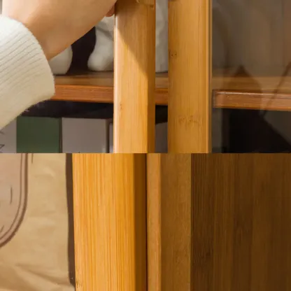 Freestanding Vintage Bamboo Curio Cabinet with Glass Door Image - 16