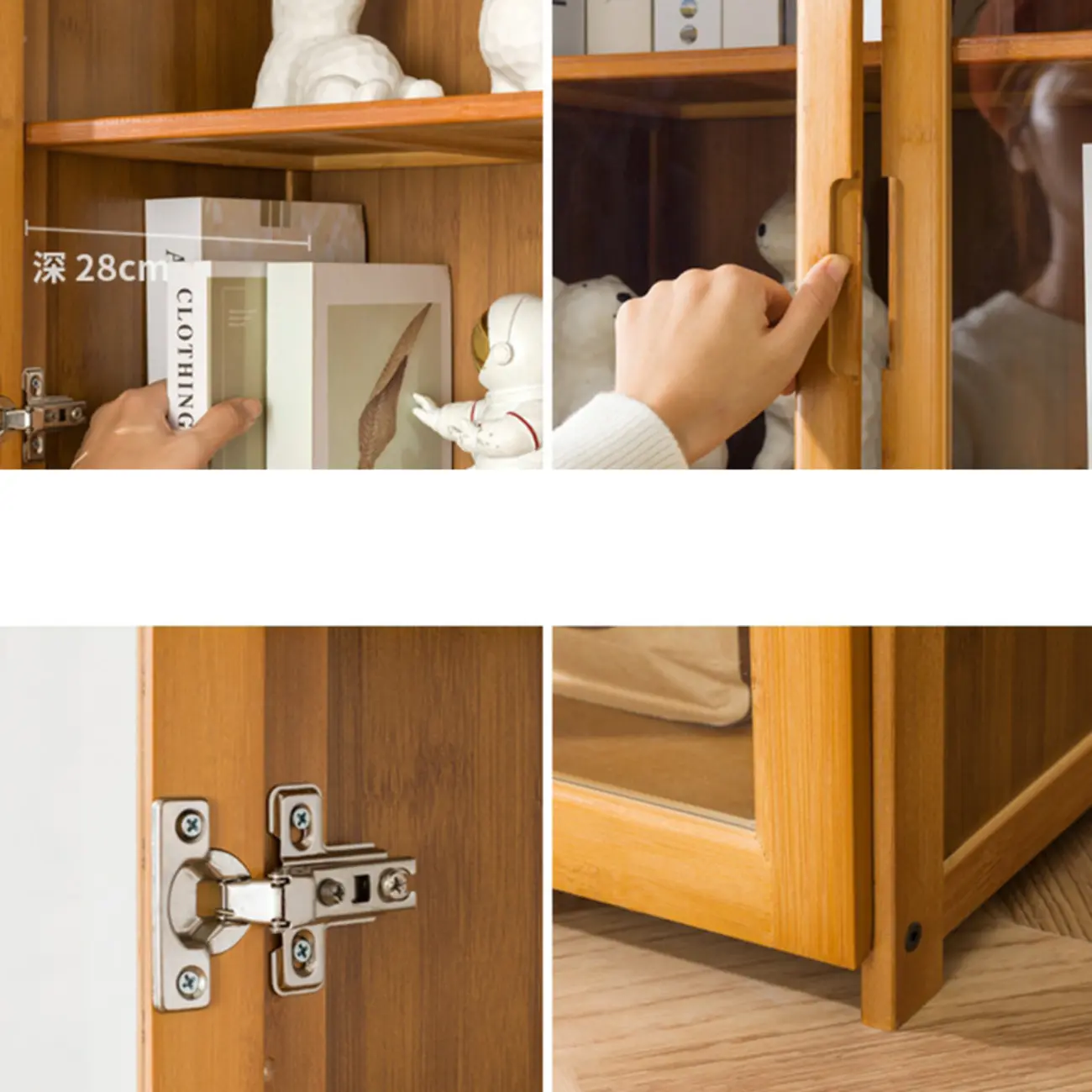 Freestanding Vintage Bamboo Curio Cabinet with Glass Door Image - 9 | homeyfad