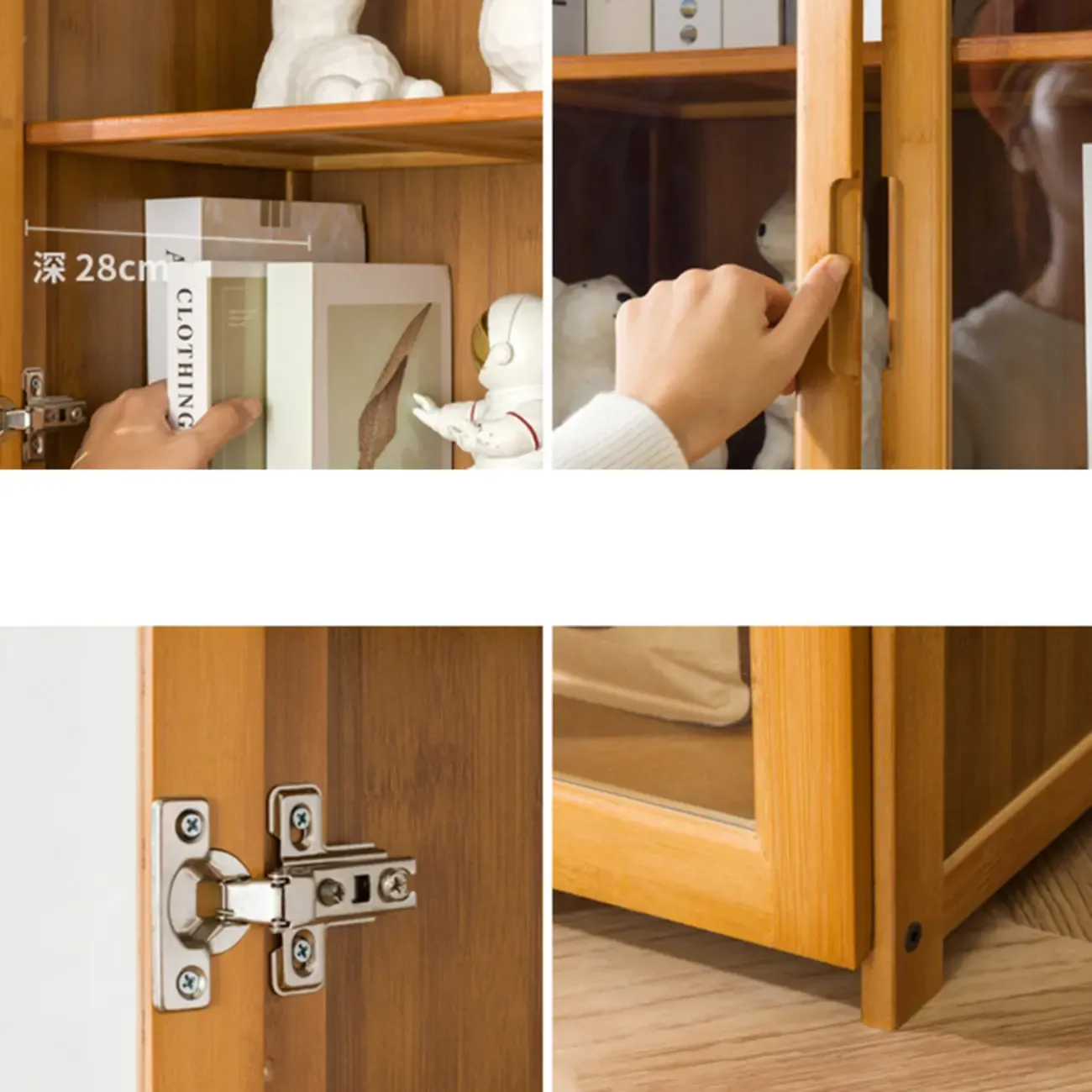 Freestanding Vintage Bamboo Curio Cabinet with Glass Door Image - 9