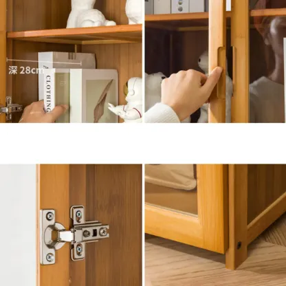 Freestanding Vintage Bamboo Curio Cabinet with Glass Door Image - 9