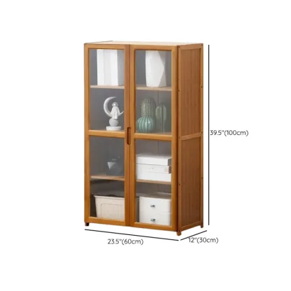 Freestanding Vintage Bamboo Curio Cabinet with Glass Door Image - 20