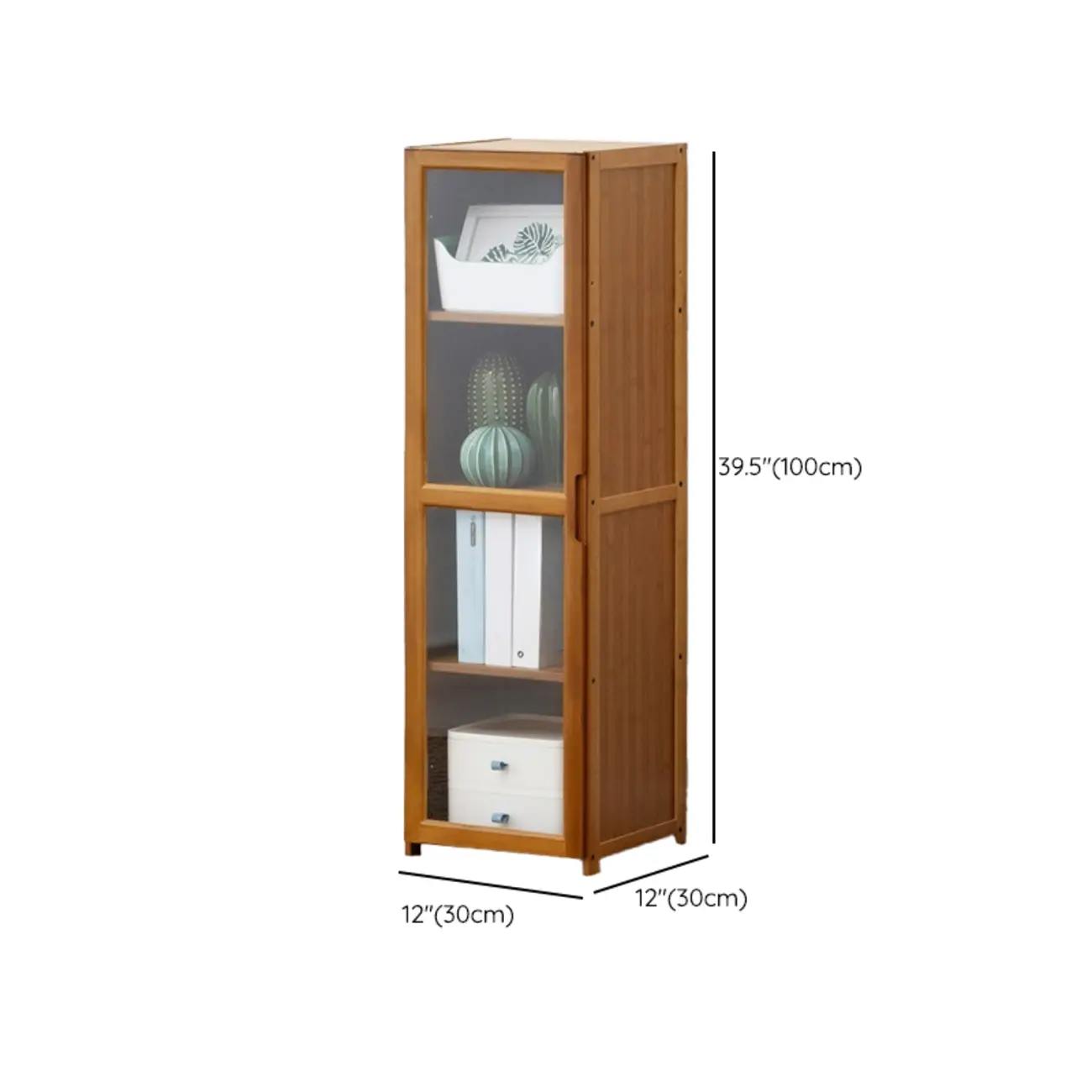 Freestanding Vintage Bamboo Curio Cabinet with Glass Door Image - 21 | homeyfad