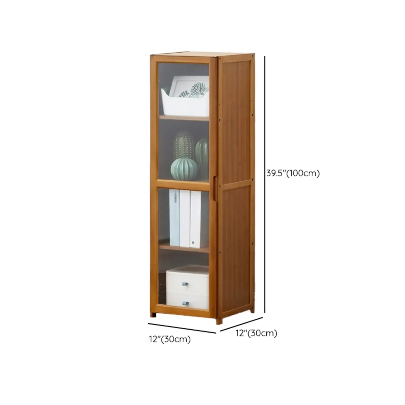 Freestanding Vintage Bamboo Curio Cabinet with Glass Door Image - 21