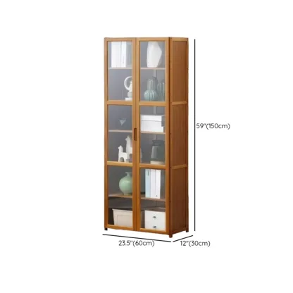 Freestanding Vintage Bamboo Curio Cabinet with Glass Door Image - 22