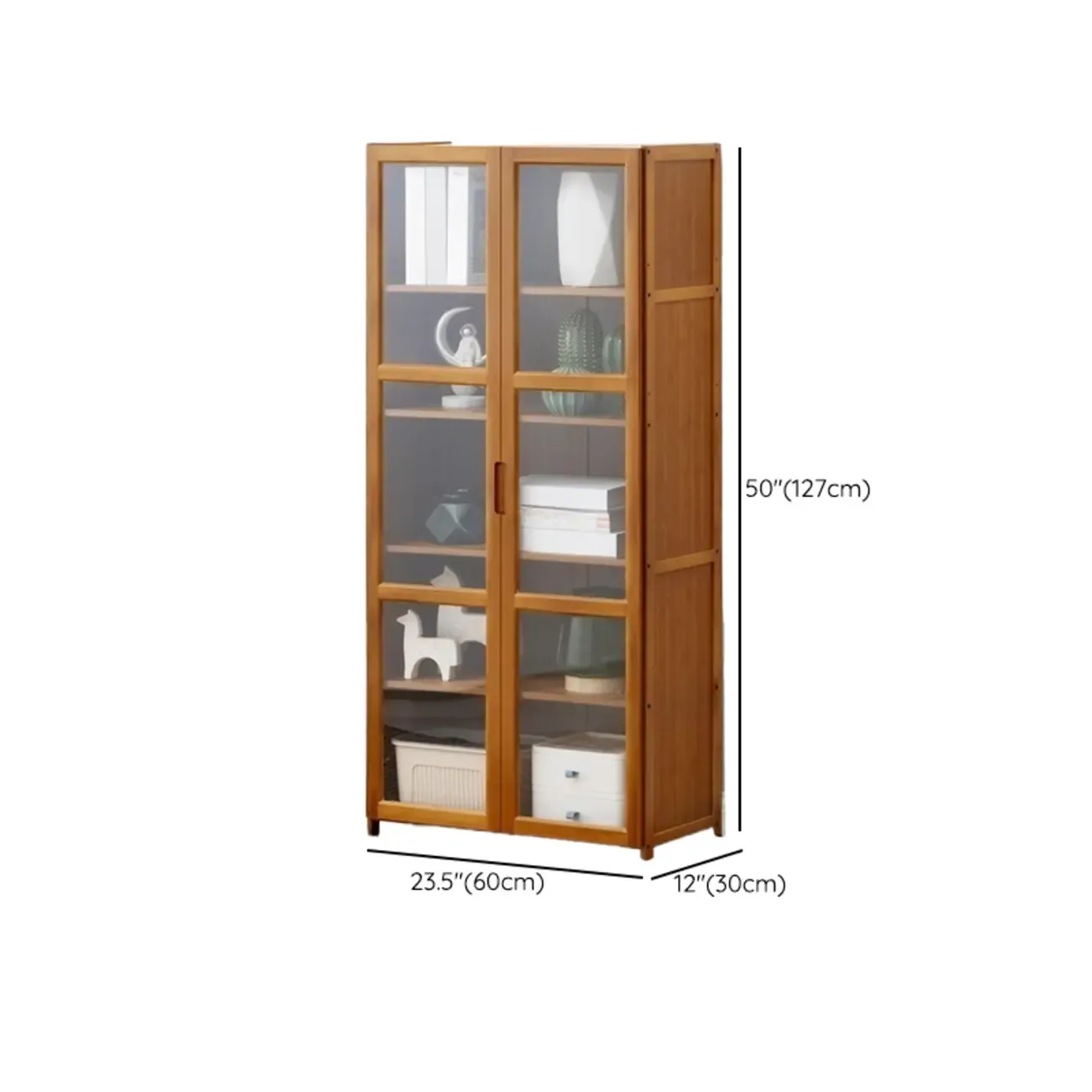 Freestanding Vintage Bamboo Curio Cabinet with Glass Door Image - 25