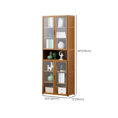 Freestanding Vintage Bamboo Curio Cabinet with Glass Door Image - 26