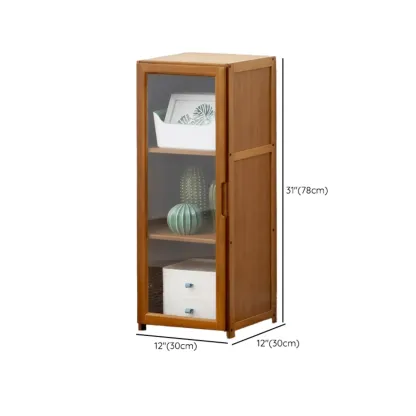 Freestanding Vintage Bamboo Curio Cabinet with Glass Door Image - 27