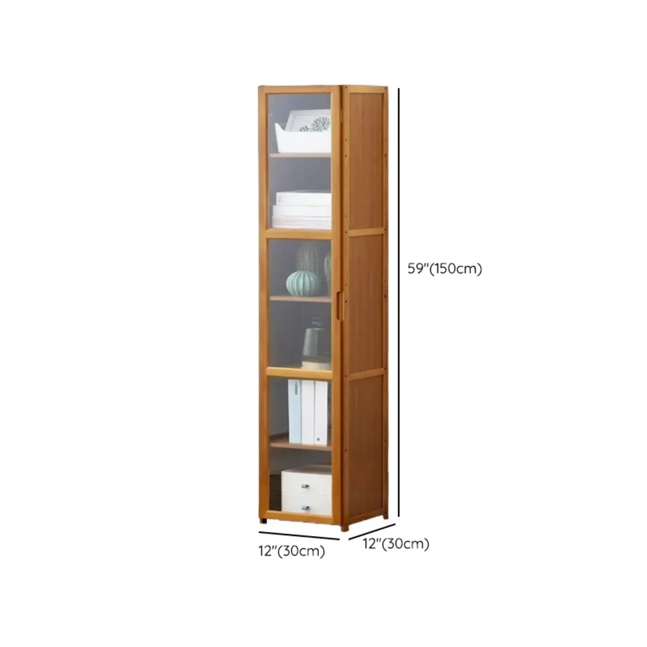 Freestanding Vintage Bamboo Curio Cabinet with Glass Door Image - 28