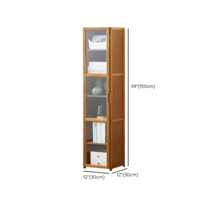 Freestanding Vintage Bamboo Curio Cabinet with Glass Door Image - 28