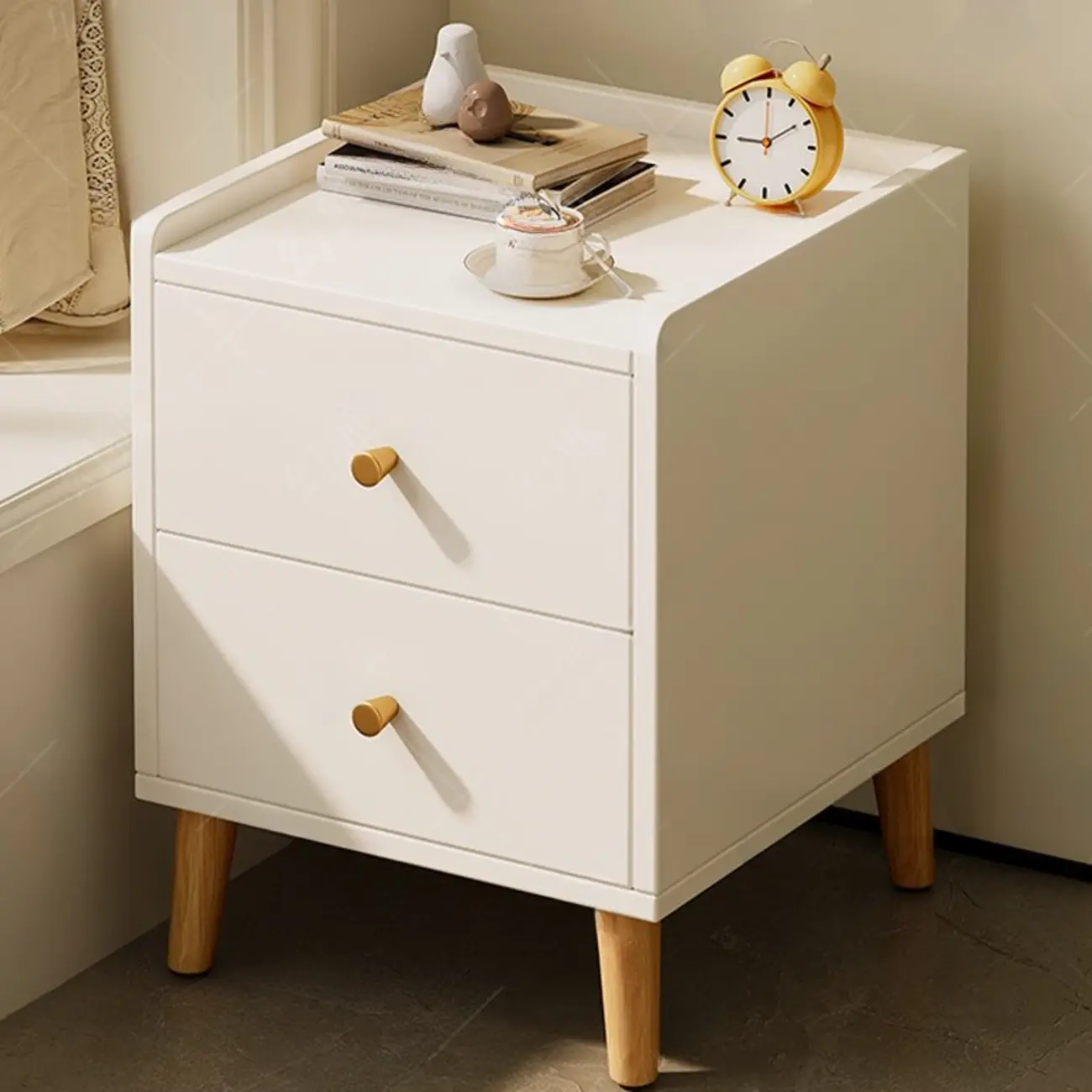 Modern White Wooden Bedside Table with Drawers Image - 1 | homeyfad