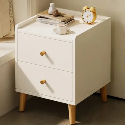 Modern White Wooden Bedside Table with Drawers Image - 1