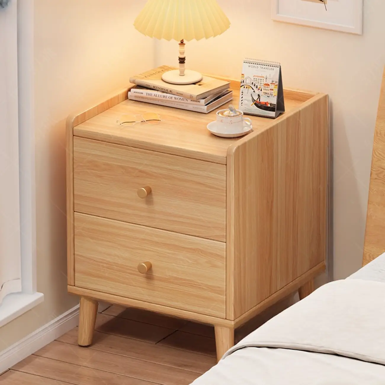 Modern White Wooden Bedside Table with Drawers Image - 2 | homeyfad