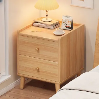 Modern White Wooden Bedside Table with Drawers Image - 2
