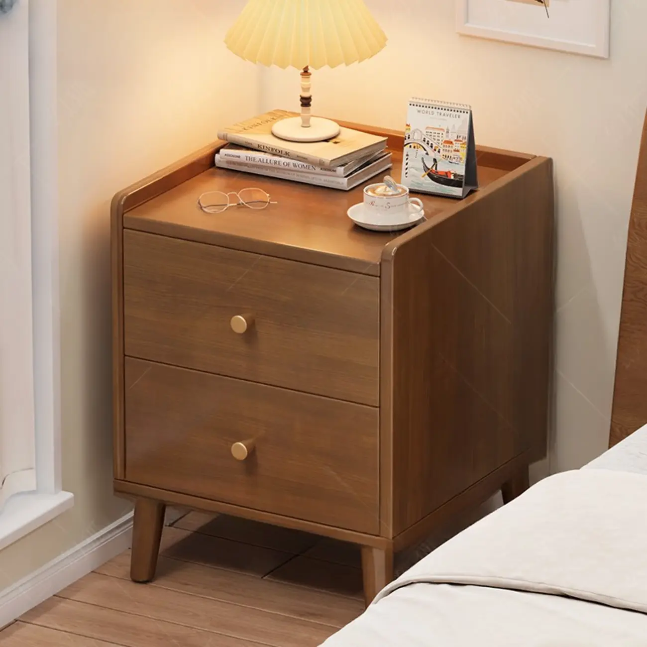 Modern White Wooden Bedside Table with Drawers Image - 3 | homeyfad